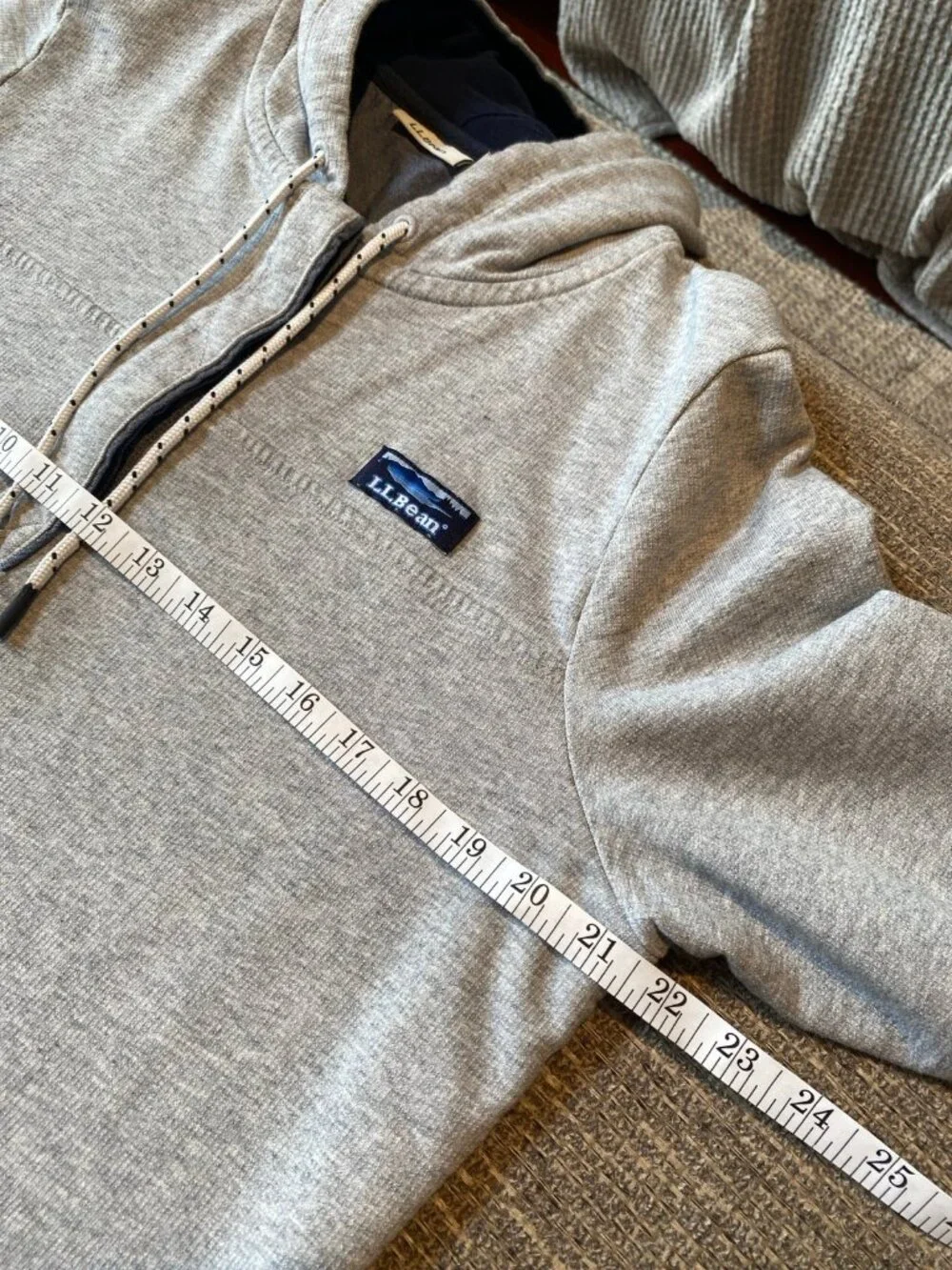 L.L.Bean 100% Cotton 1/4 Button Henley Hoodie Rugby Shirt Size Large Regular - Picture 9 of 12